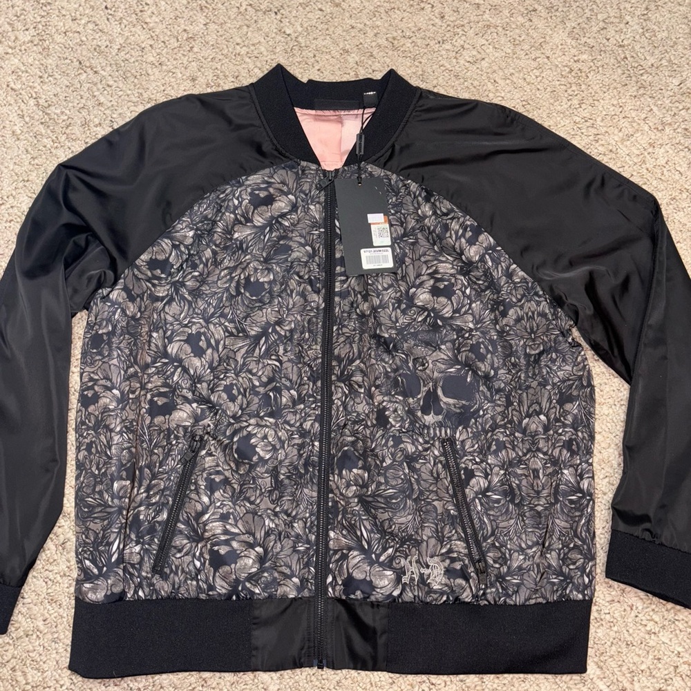 Harley-Davidson Black and Gray Floral Bomber Jacket Sz 2X